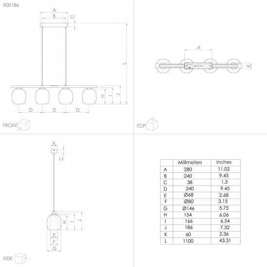 LED полилей FILAGO 4xE27 черен h1100мм