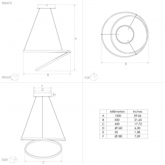 LED полилей RUOTALE 37W 3000K 4800lm ф550мм черен