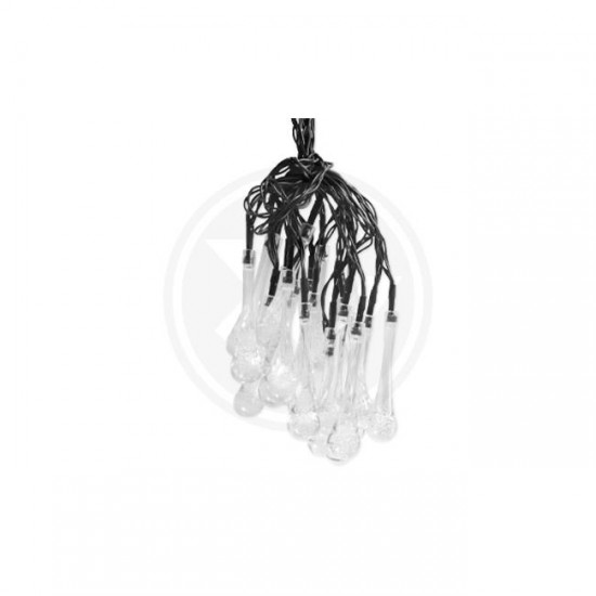 LED соларен гирлянд с 20 бр. крушки сълза 0,72W 3000К IP44 1.2V 600mAh 4,85м.