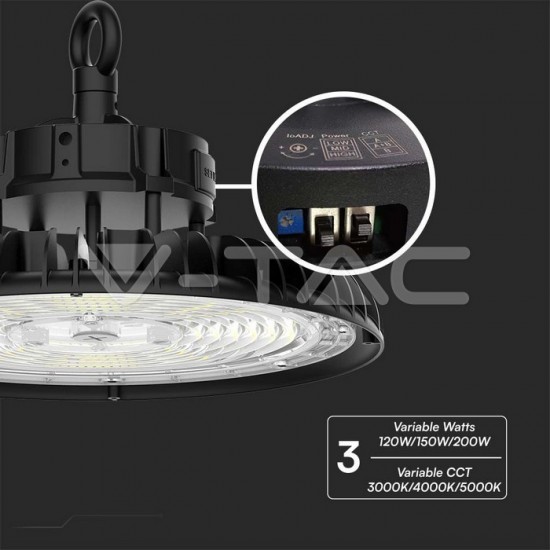 LED промишлен осветител тип камбана UFO 3в1 VT-90202 120W-150W-200W 160lm/W 3-white IK08 IP65 