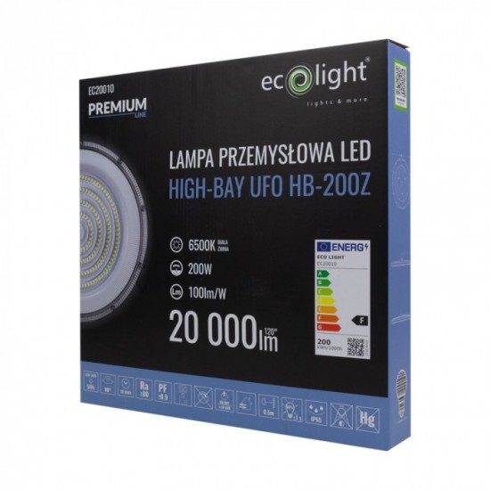 LED промишлен осветител тип камбана UFO PREMIUM 200W 20000lm 6500K IP65