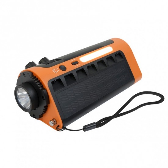 LED соларен преносим фенер с радио 2хUSB аларма SOS 1.3W 6000K 400lm 3.7V/2200mAh Litium Battery IP44