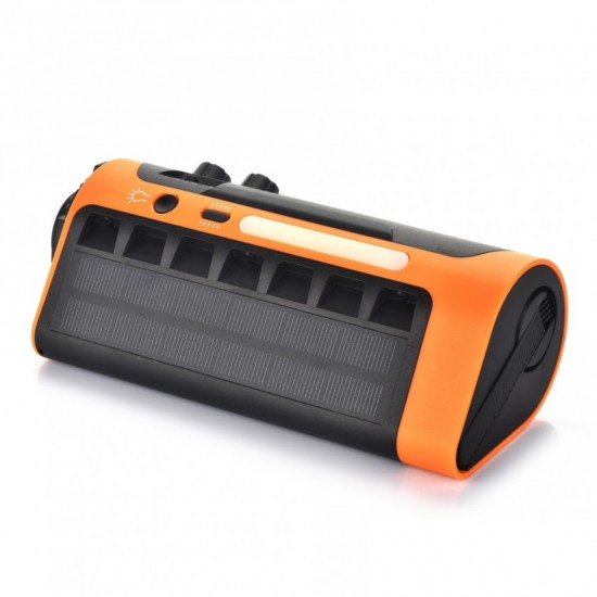 LED соларен преносим фенер с радио 2хUSB аларма SOS 1.3W 6000K 400lm 3.7V/2200mAh Litium Battery IP44