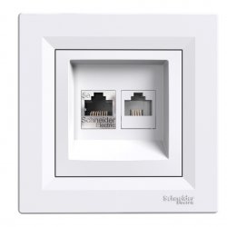 Розетка двойна компютър 1xCat5е RJ45 + телефон RJ12 серия Asfora бял