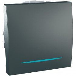 Механизъм бутон 1 pole 1 way с LED син светлинен индикатор двумодулен серия Unica Top/Class графит