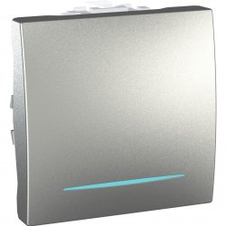 Механизъм бутон 1 pole 1 way с LED син светлинен индикатор двумодулен серия Unica Top/Class алуминий