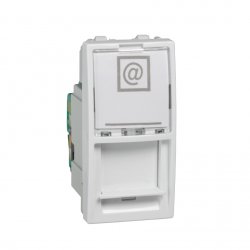 Механизъм за компютърна розетка RJ45 (S-One)-1 m-Cat.5e UTP + държач за етикет едномодулна за серия Unica бял