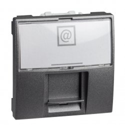 Механизъм за компютърна розетка RJ45 (S-One)-2 m-Cat.5e UTP + държач за етикет двумодулна за серия Unica Top/Class графит