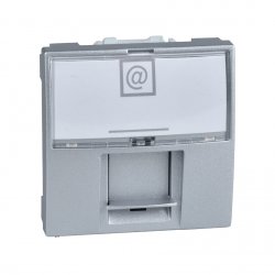 Механизъм за компютърна розетка RJ45 (S-One)-2 m-Cat.5e UTP + държач за етикет двумодулна за серия Unica Top/Class алуминий