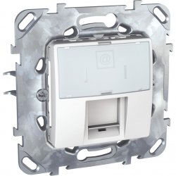 Механизъм  + монтажна рамка за компютърна розетка RJ45 (S-One)-2 m-Cat.5e UTP двумодулна за серия Unica бял