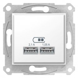 Механизъм USB контакт зарядно 2 USB 2.0 port 5V DC 2.1А серия Sedna бял
