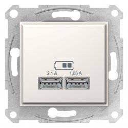Механизъм USB контакт зарядно 2 USB 2.0 port 5V DC 2.1А серия Sedna крем