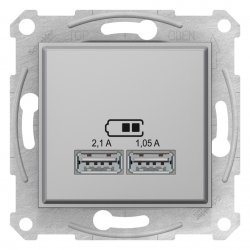 Механизъм USB контакт зарядно 2 USB 2.0 port 5V DC 2.1А серия Sedna алуминий
