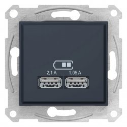 Механизъм USB контакт зарядно 2 USB 2.0 port 5V DC 2.1А серия Sedna графит