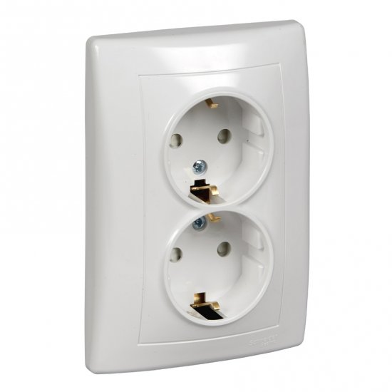 Двоен контактен излаз Шуко бял сглобен