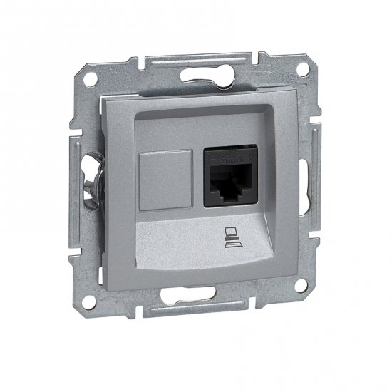 Информационна розетка RJ 45 UTP kат. 5e алуминий (механизъм+монт. рамка)