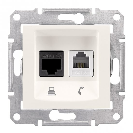 Розетка RJ11 + RJ45 UTP кат.5е крема (механизъм+монт. рамка)