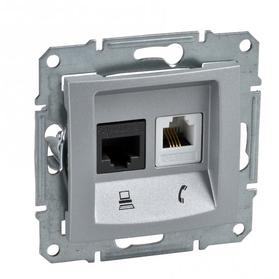 Розетка RJ11 + RJ45 UTP кат.5е алуминий (механизъм+монт. рамка)