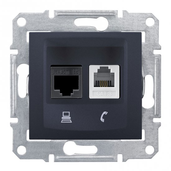 Розетка RJ11 + RJ45 UTP кат.5е графит (механизъм+монт. рамка)