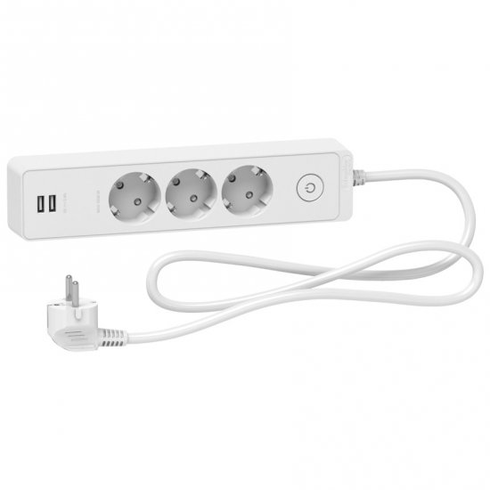 Unica разклонител шуко - 3 гнезда - с USB порт - бял