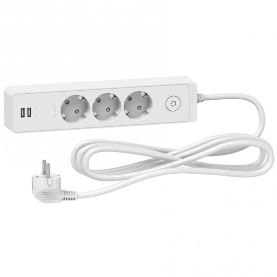 Unica разклонител шуко - 3 гнезда - с USB порт - бял