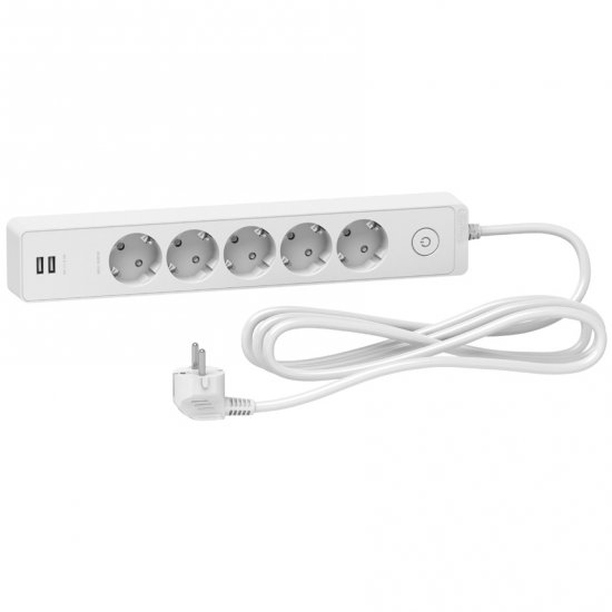 Unica разклонител шуко - 5 гнезда - с USB порт - бял