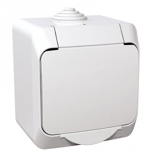 Контакт единичен с капак влагозащитен IP44 серия Cedar Plus бял