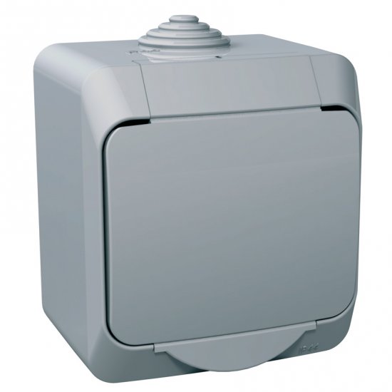 Контакт единичен с капак влагозащитен IP44 серия Cedar Plus сив