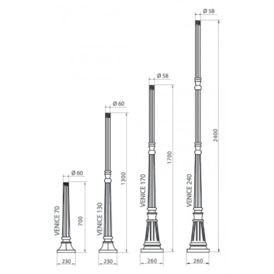Стълб 2R VENICE 70 черен