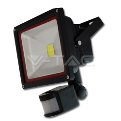 30W LED Прожектор V-TAC Сензор - Топло Бяла Светлина