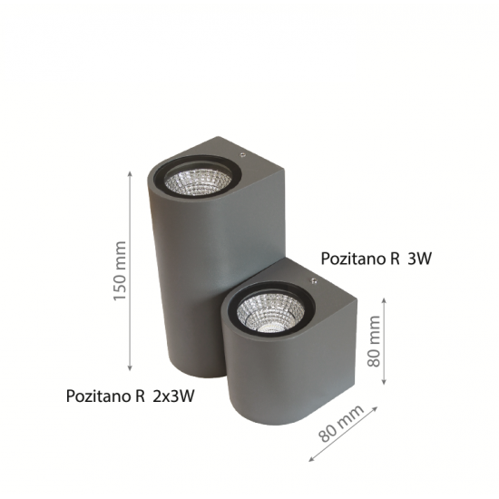 LED фасадно тяло Pozitano R двустранно 2х3W 4000K 600Lm IP44 сиво