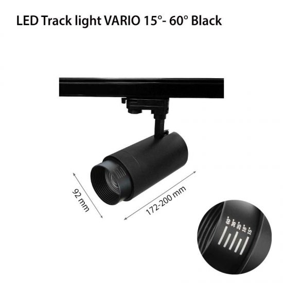 LED релсов прожектор VARIO 20W 3000К 1600Lm IP21 4wire черен