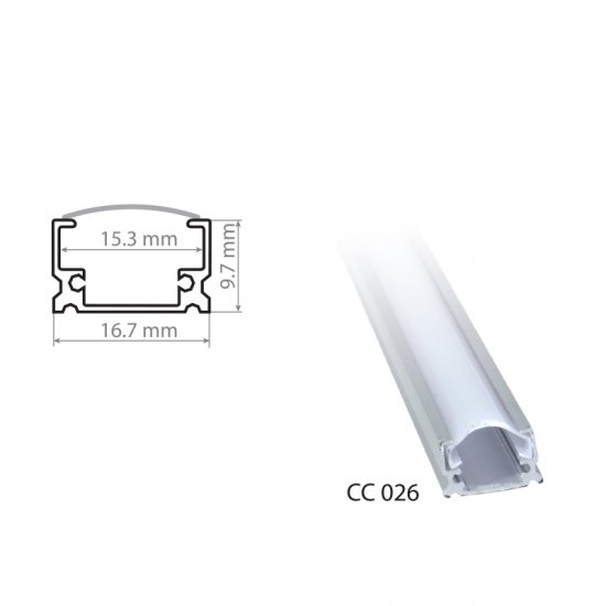 Алуминиев профил с PVC разсейвател СС 026 16.7х9.7мм за LED лента