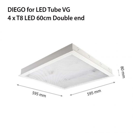 Осветително тяло Diego за двустранни LED тръби 4xТ8 60см IP44 за вграждане