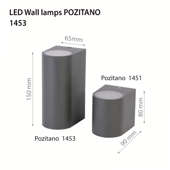 LED фасадно тяло Pozitano 1453 2х5W 4500K 1000Lm IP44 сиво