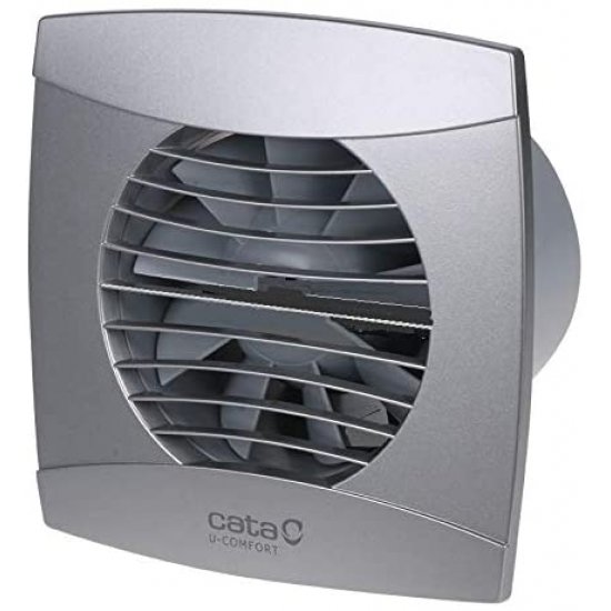 Вентилатор за баня с таймер CATA U Comfort-10 T INOX 8W Ø100мм 110м3/ч 26dB с клапа 150х150мм ултра тих сребрист