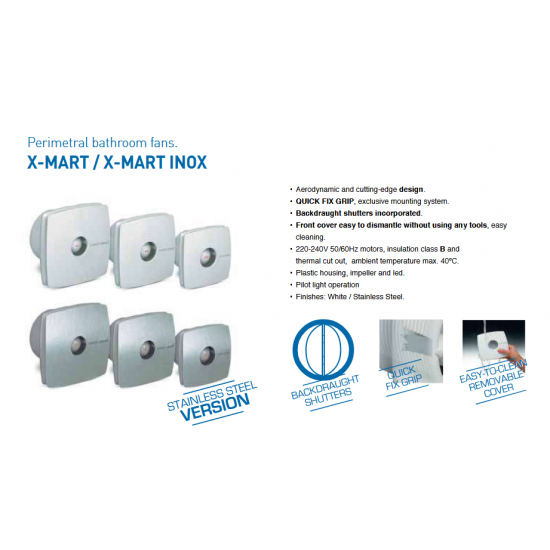 Вентилатор за баня CATA X-MART 12 20W Ø120мм 190м3/ч 40dB с клапа 170х170мм бял