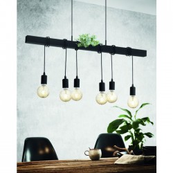 Полилей TOWNSHEND 6хE27 max 6х60W IP20 черно + черно дърво