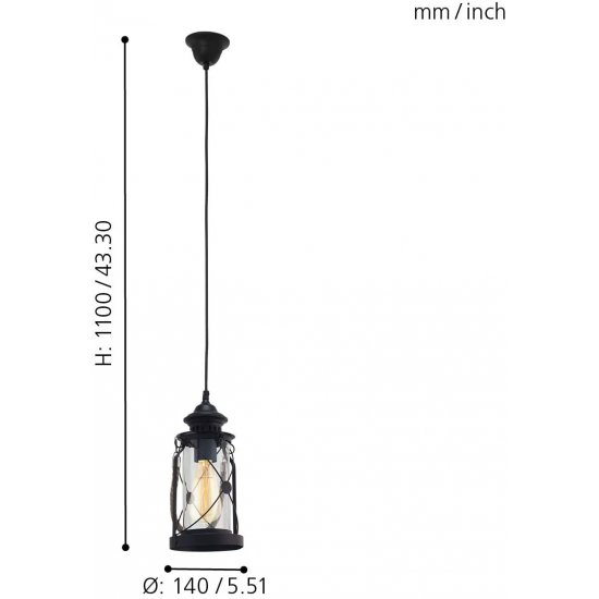 Пендел COTTAGE CHIC BRADFORD E27 max 60W IP20 черен