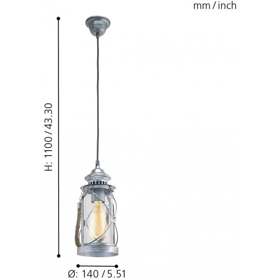 Пендел COTTAGE CHIC BRADFORD E27 max 60W IP20 антично сребристо