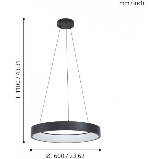 LED пендел EGLO CONNECT MARGHERA-C 27W RGB + 3-white 3200Lm IP20 димируем черен