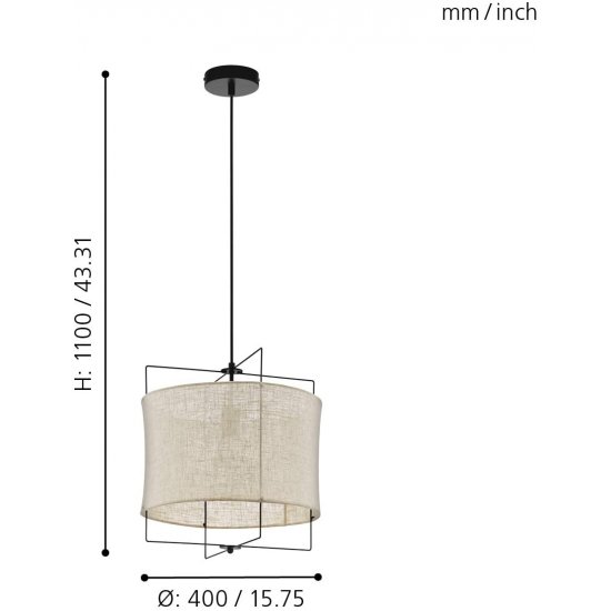 Пендел ETHNO ELEGANCE BRIDEKIRK E27 max 40W IP20 черно + бежово