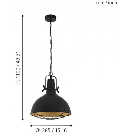 Пендел INDUSTRIAL CANNINGTON E27 max 60W IP20 черно + златисто