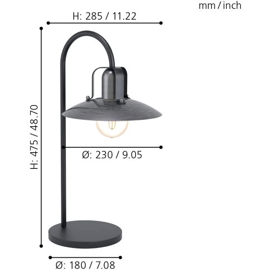 Настолна лампа INDUSTRIAL KENILWORTH E27 max 28W IP20 черно + античен никел
