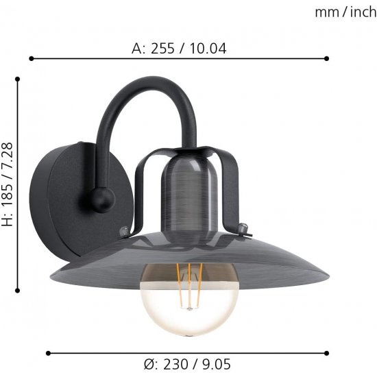 Аплик INDUSTRIAL KENILWORTH E27 max 28W IP20 черно + античен никел