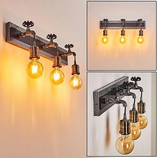 Аплик INDUSTRIAL GOLDCLIFF 2хE27 max 2х60W IP20 сив шагрен