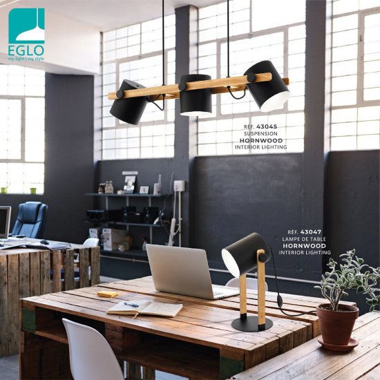 Лампион LOFT HORNWOOD E27 max 28W IP20 черно + крем + кафяво дърво