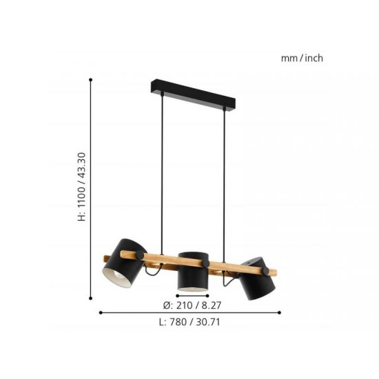 Полилей LOFT HORNWOOD 3хE27 max 3х60W IP20 черно + крем + кафяво дърво