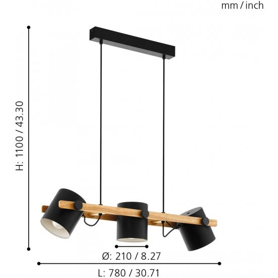 Полилей LOFT HORNWOOD 3хE27 max 3х60W IP20 черно + крем + кафяво дърво