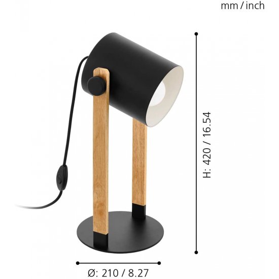 Настолна лампа LOFT HORNWOOD E27 max 28W IP20 черно + крем + кафяво дърво